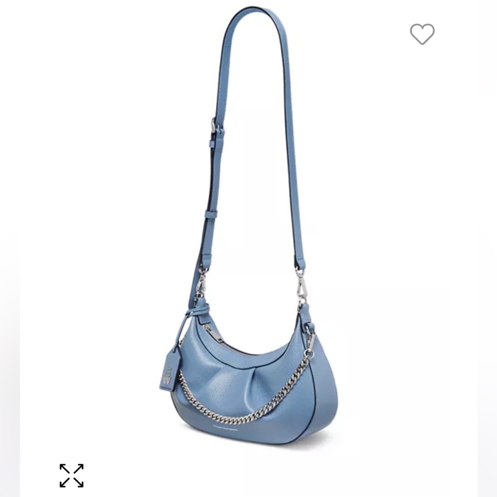 Authentic Stuart Weitzman Stellar Crescent Bag in Blue Steel - Picture 3 of 16